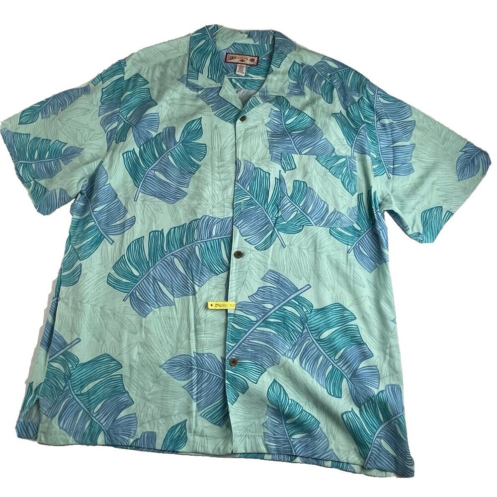 CARIBBEAN JOE Mens Hawaiian Button down Shirt XL Palm Pocket Tropical Blue Rayon